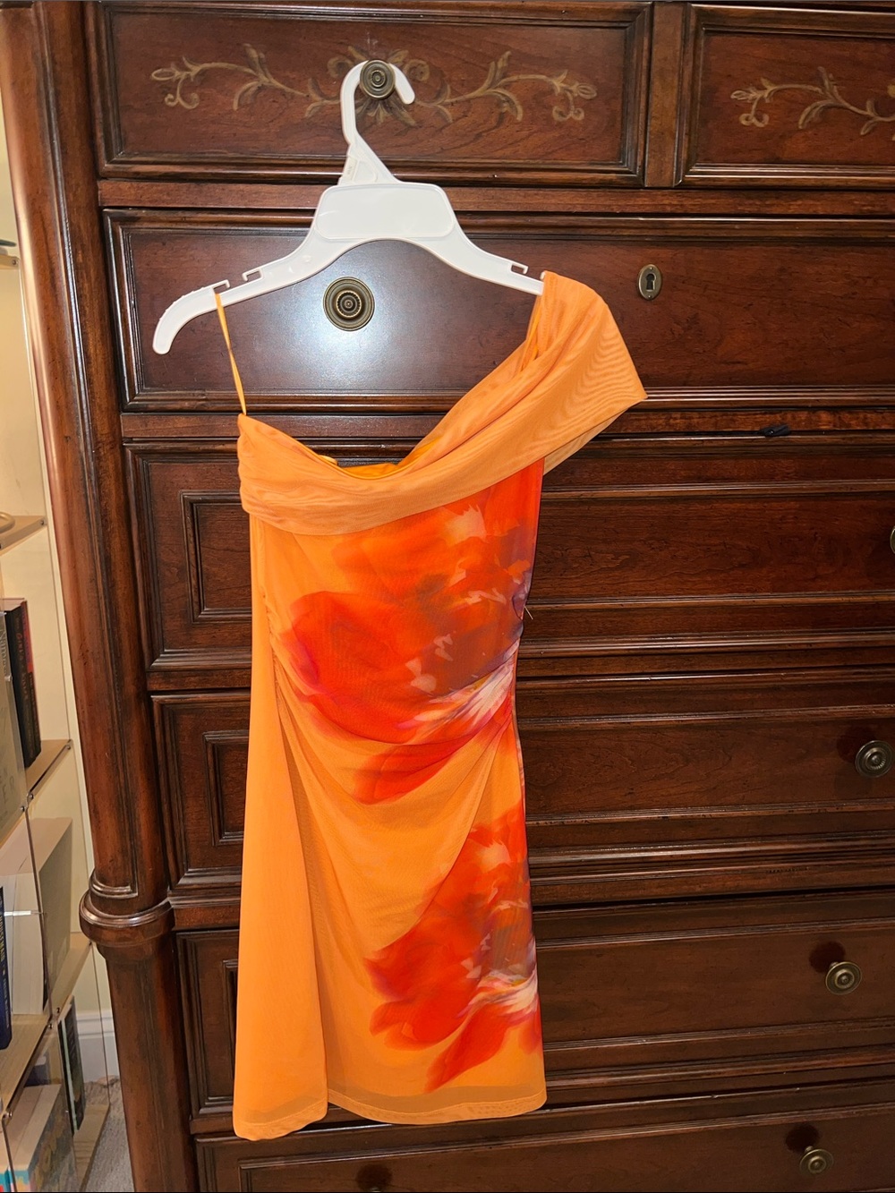 Dynamite Orange Floral One-Shoulder Dress